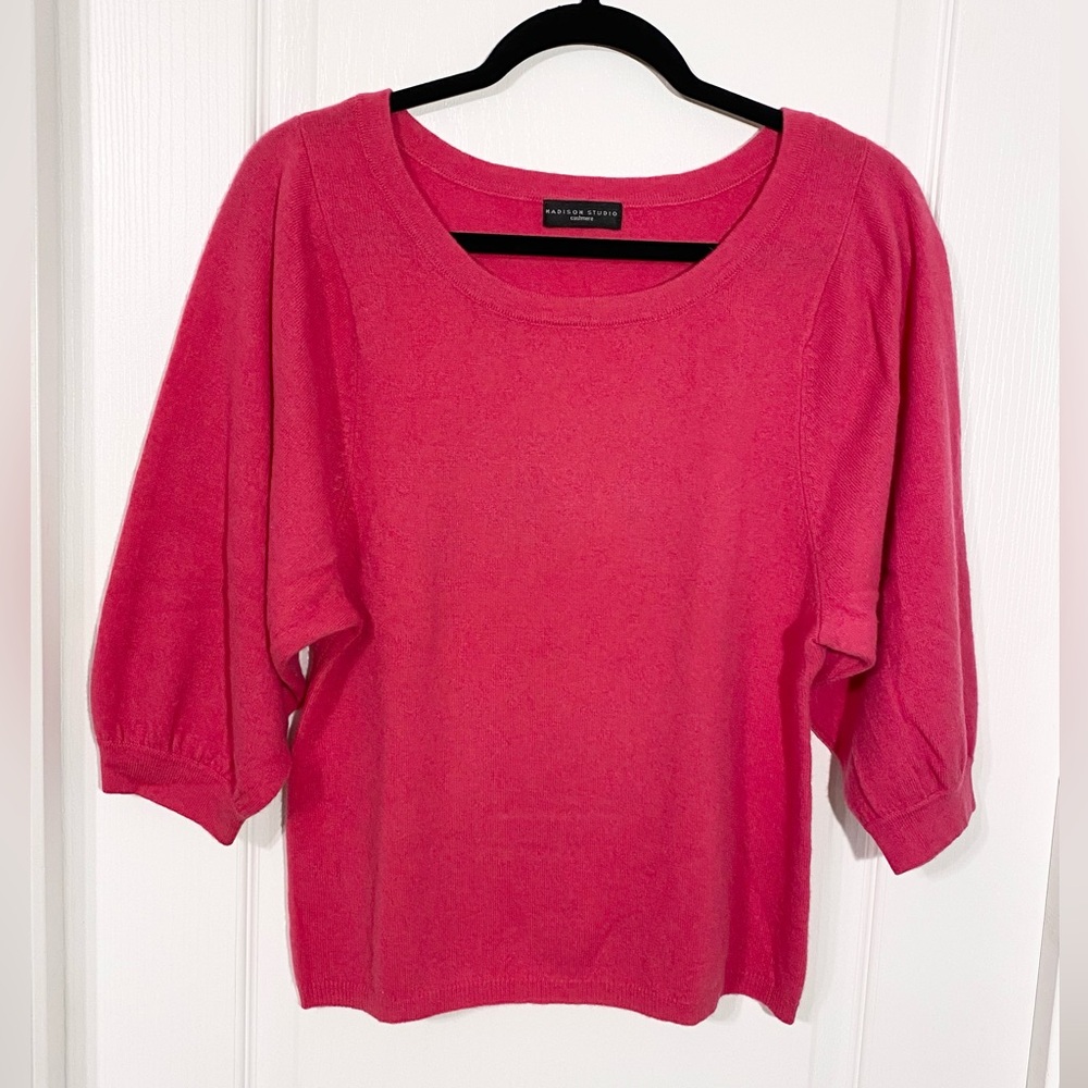 Y2K Madison CASHMERE Blend Puff Sleeve Sweater Pink Size Medium